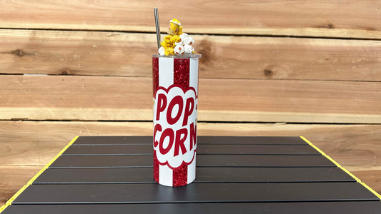 Popcorn Tumbler with 3d Removable Topper, Realistic Popcorn Topper, Gift for Popcorn Lover, Faux Popcorn Lid, Tumbler with Toppers