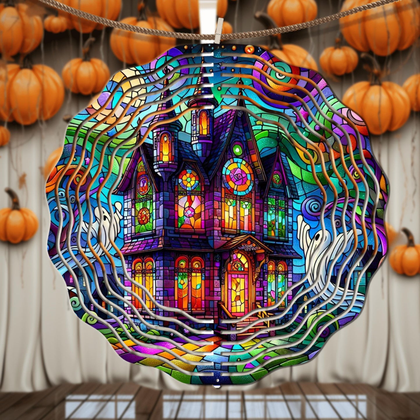 Haunted House Wind Spinner - Colorful Aluminum Halloween Outdoor Decoration