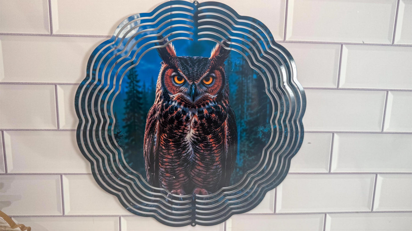 Owl 10 Inch Wind Spinner | 360 Swivel | Indoor Outdoor Décor, Flat Pack, Easy Setup Display