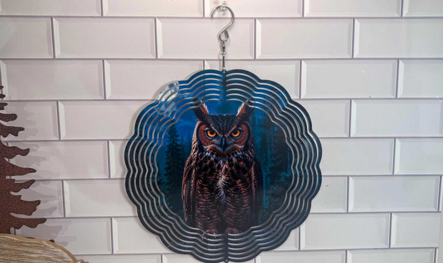 Owl 10 Inch Wind Spinner | 360 Swivel | Indoor Outdoor Décor, Flat Pack, Easy Setup Display