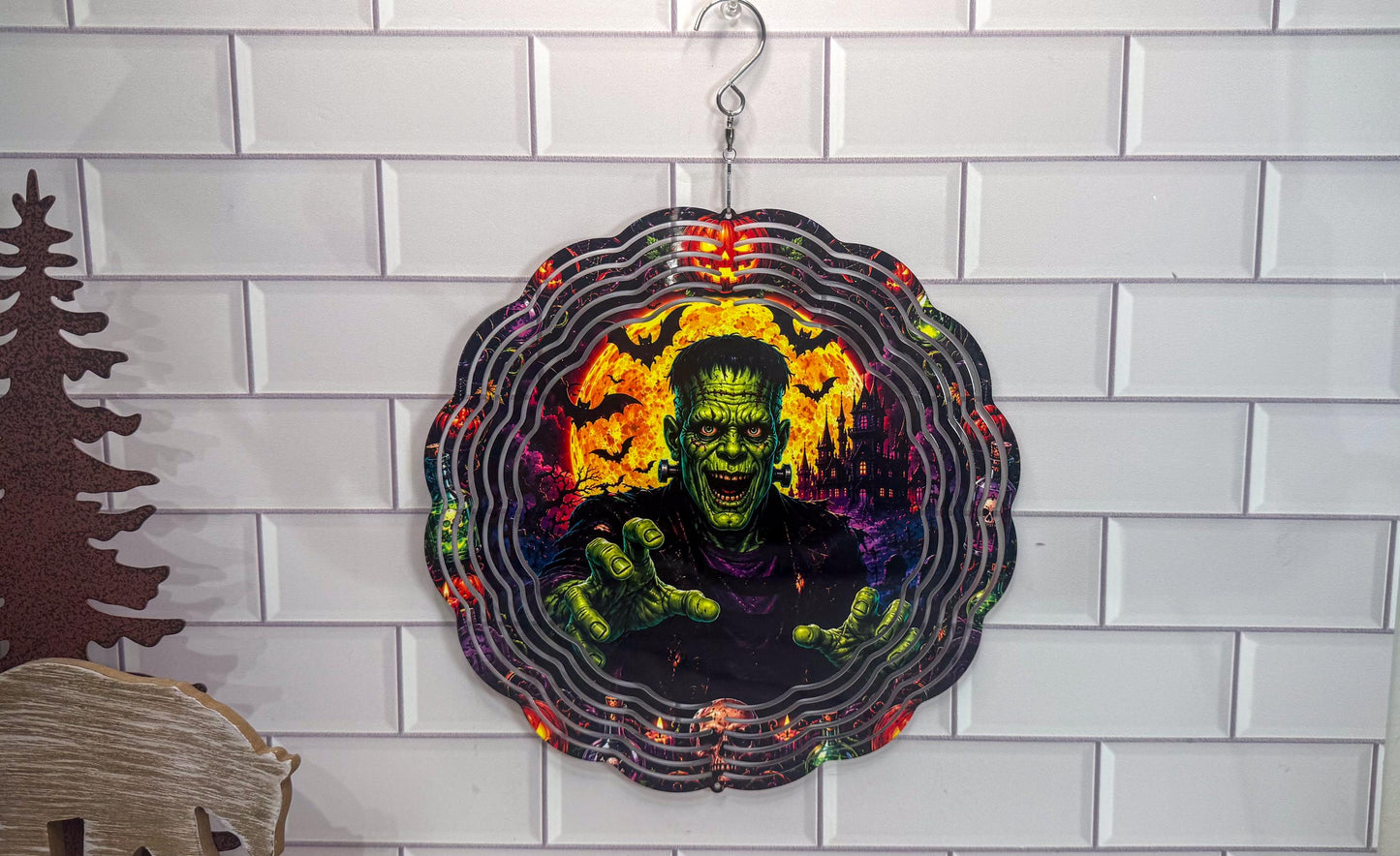 Monster Wind Spinner, 10 Inch Halloween Porch Décor | 360 Swivel | Indoor Outdoor Display