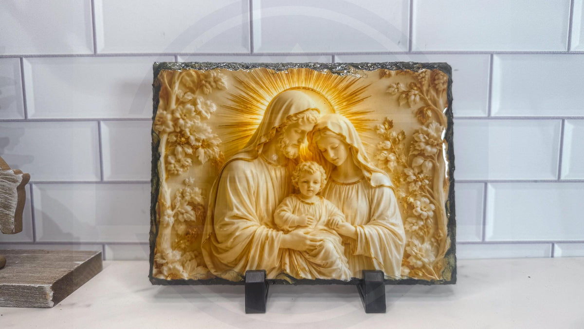 Holy Family Slate Plaque, Religious Wall Art, Rustic Rock Home Decor Gift