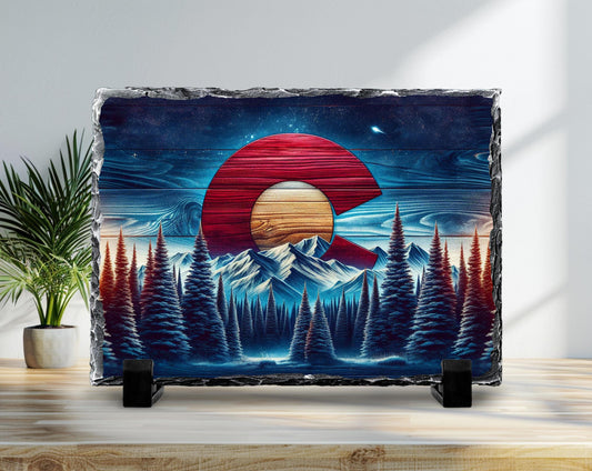 Rustic Slate Plaque | Colorado Mountain Decor - Handcrafted Natural Stone Tabletop Display