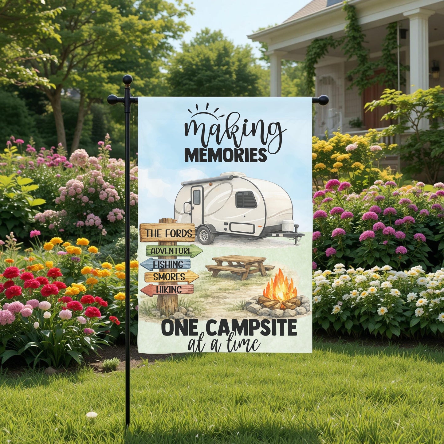 Personalized Garden Flag - Custom Camping Flag 12x18 Teardrop Camper Outdoor Decor - additional angle