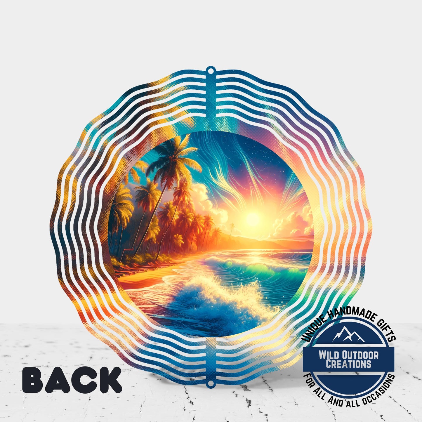 Garden Wind Spinner - Beach Sunset Spinner | Aluminum Coastal Decor, UV Protected