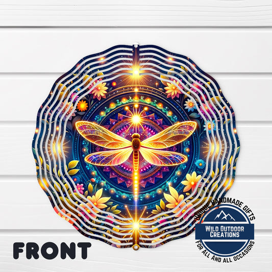 Dragonfly Wind Spinner - Colorful Mandala Garden Art | Aluminum Outdoor Decor