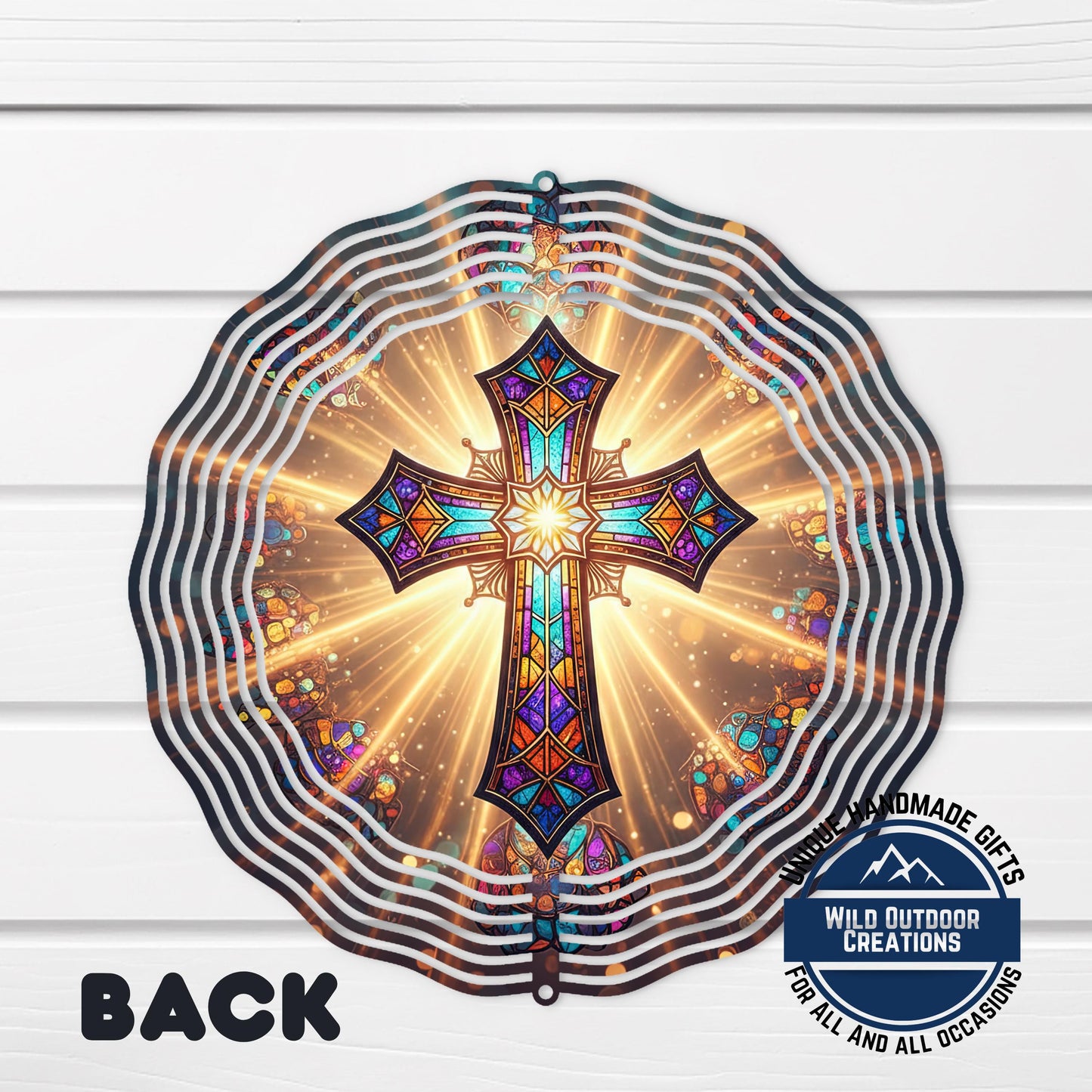 Faux Stained Glass Cross - Double Sided Spinner | Outdoor Wind Spinner with UV Protected Colors