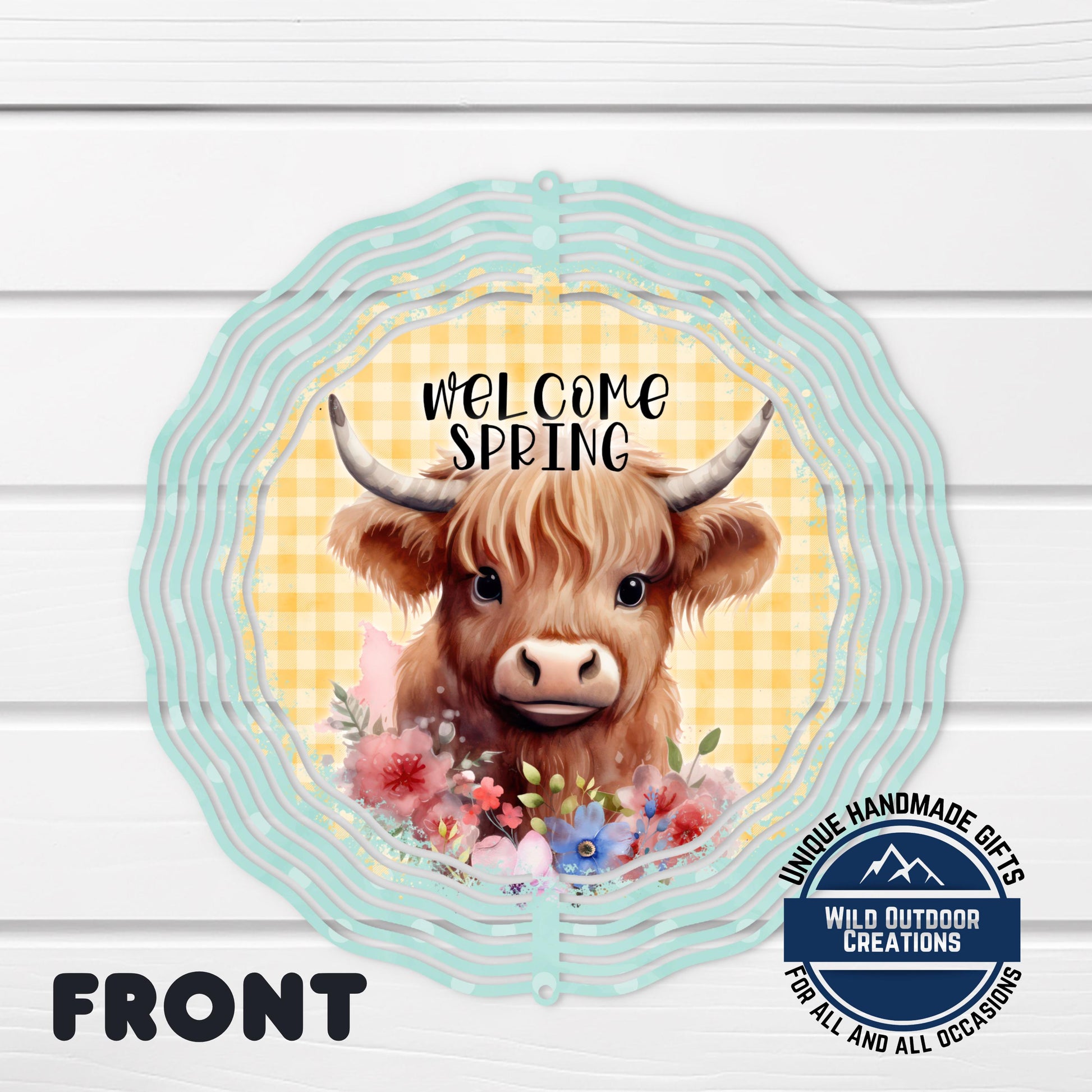 Highland Cow Spinner - Double Sided Outdoor Garden Decor with UV Protected Finish - additional angle