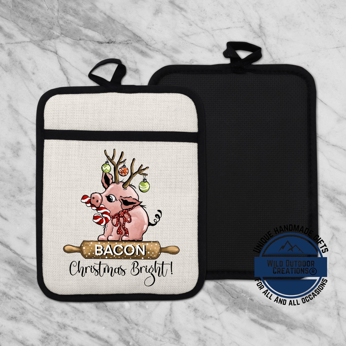 Christmas Pig Pot Holder Linen Hot Pad Bacon Reindeer Funny Kitchen Gift