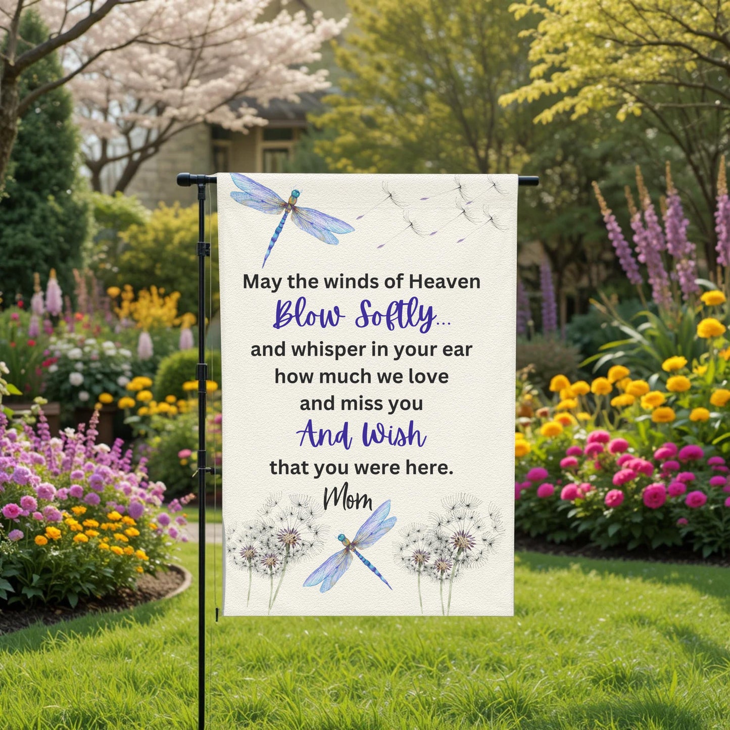 Personalized Garden Flag – Dragonfly Memorial Double-Sided 12x18 UV Protected - full product view