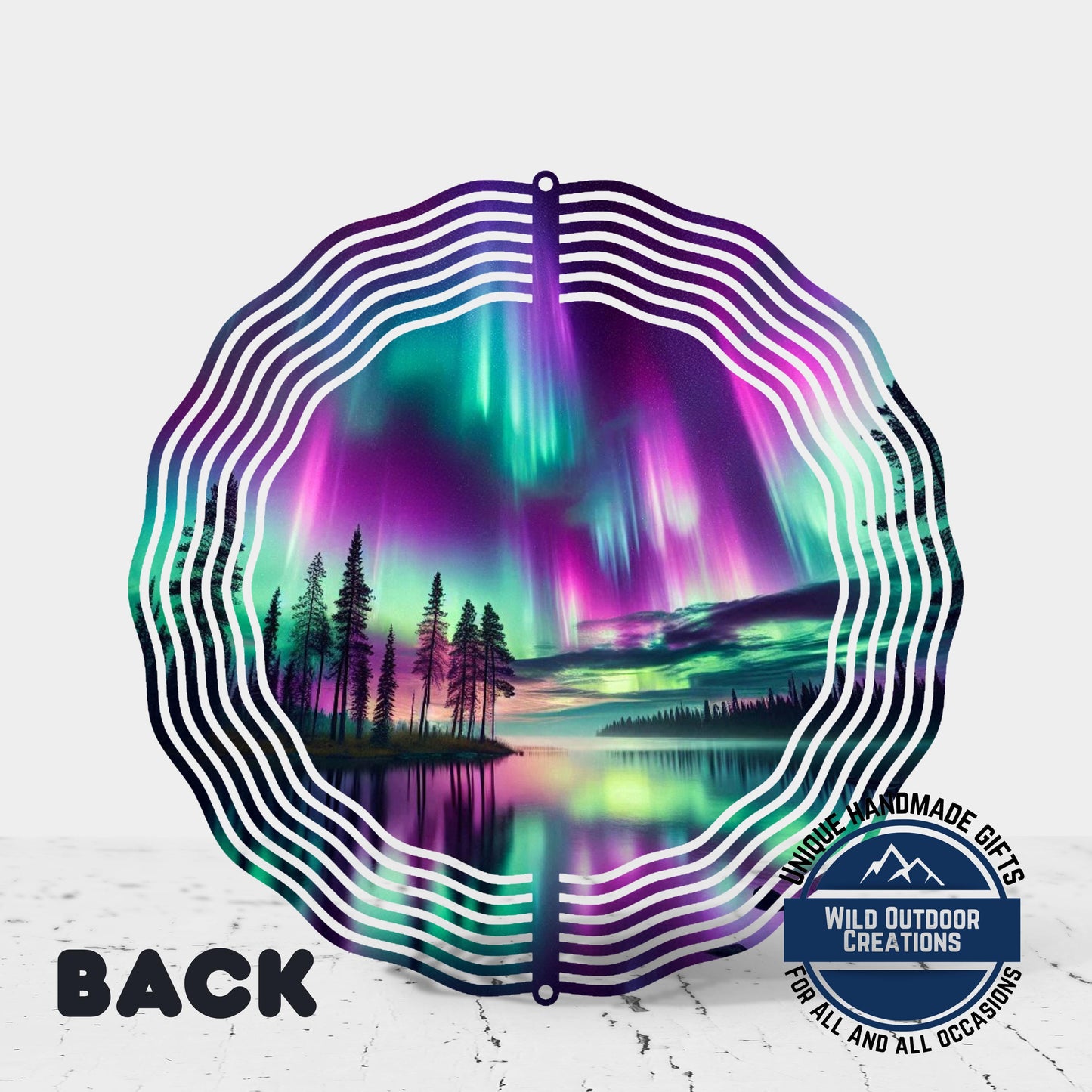 Northern Lights Wind Spinner - 10 Inch Double Sided Lake Scene Garden Decor