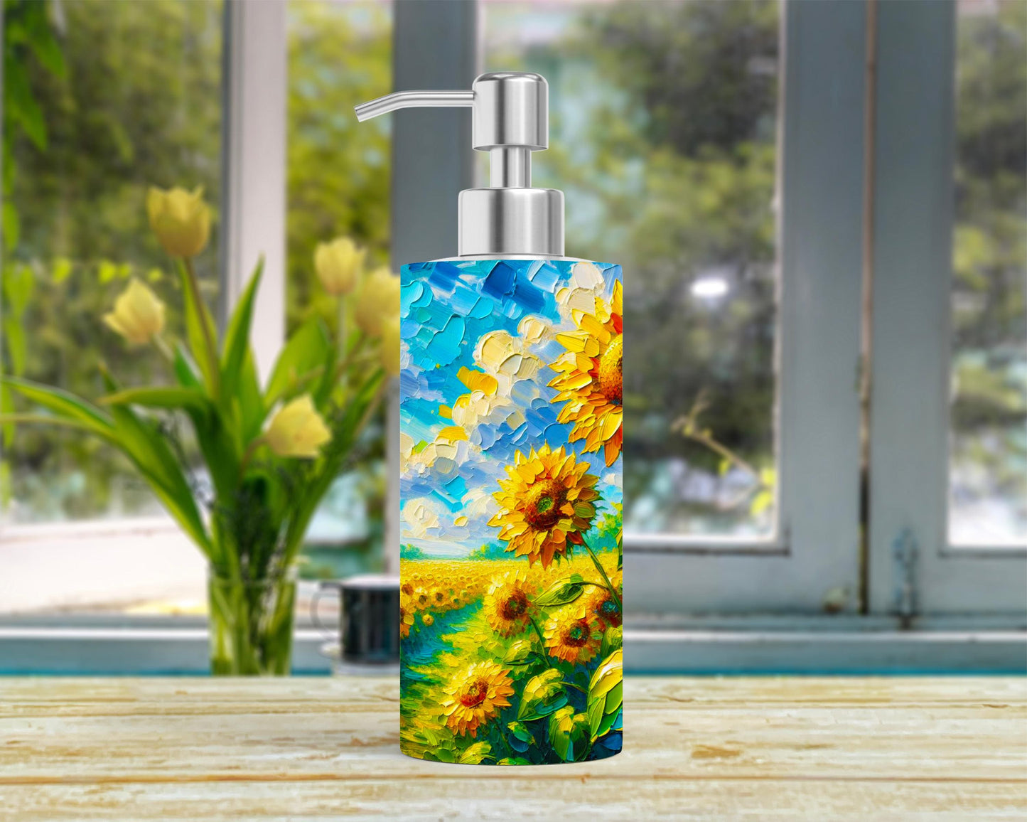 Stainless Steel Soap Pump Dispenser for 18oz Sunflower Lotion - Stylish Bathroom  Kitchen Decor Gift for Teachers Moms and Hostesses
