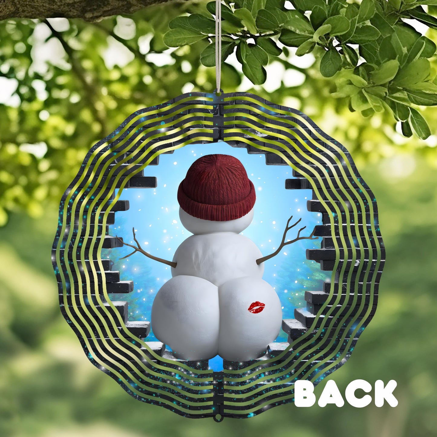 3D Snowman Wind Spinner - 10x10 Inch Aluminum Outdoor Art UV Coated 360 Rotation Perfect Christmas Gift