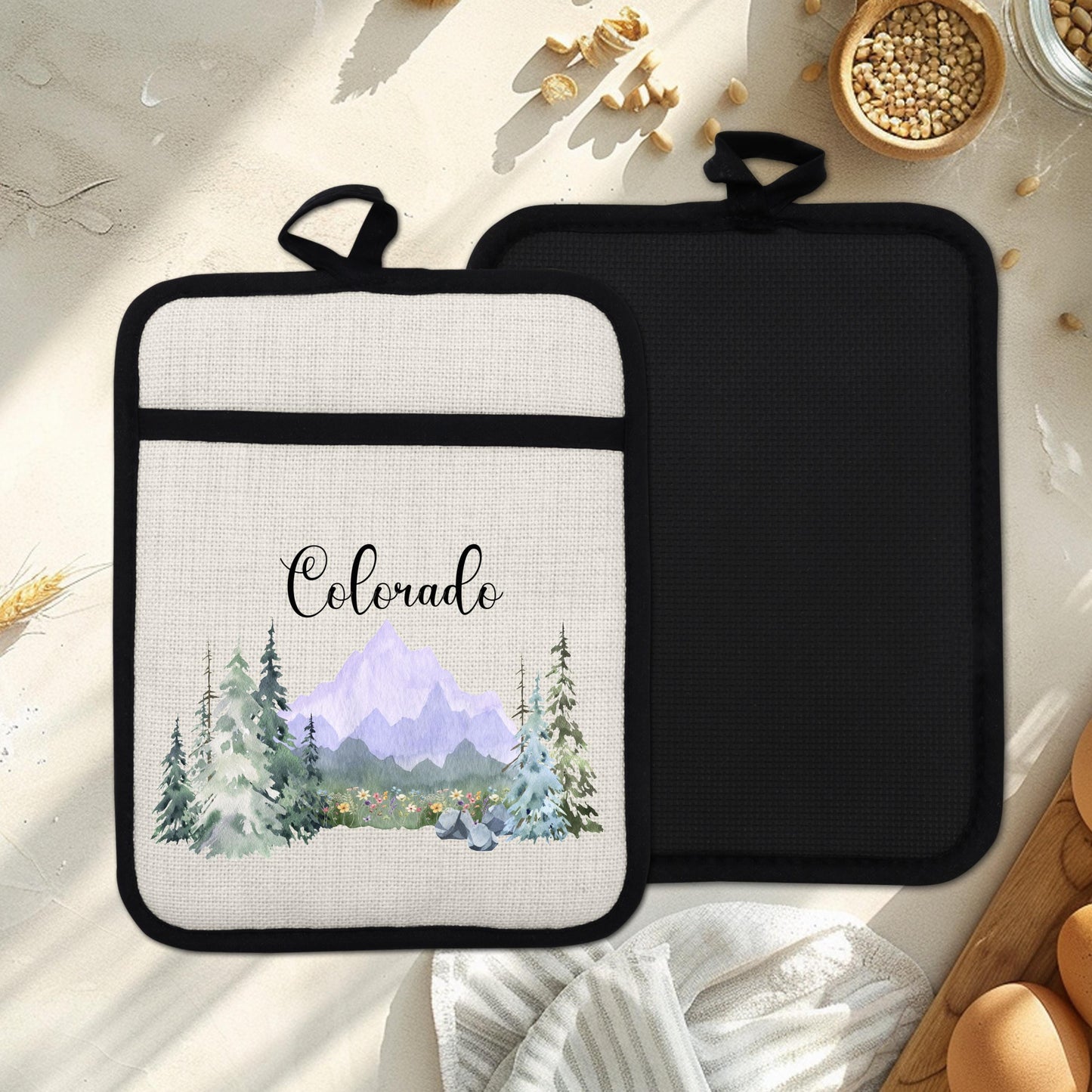 Purple Oven Mitt - Silicone Pot Holder With Heat Resistant Pocket & Hanging Loop