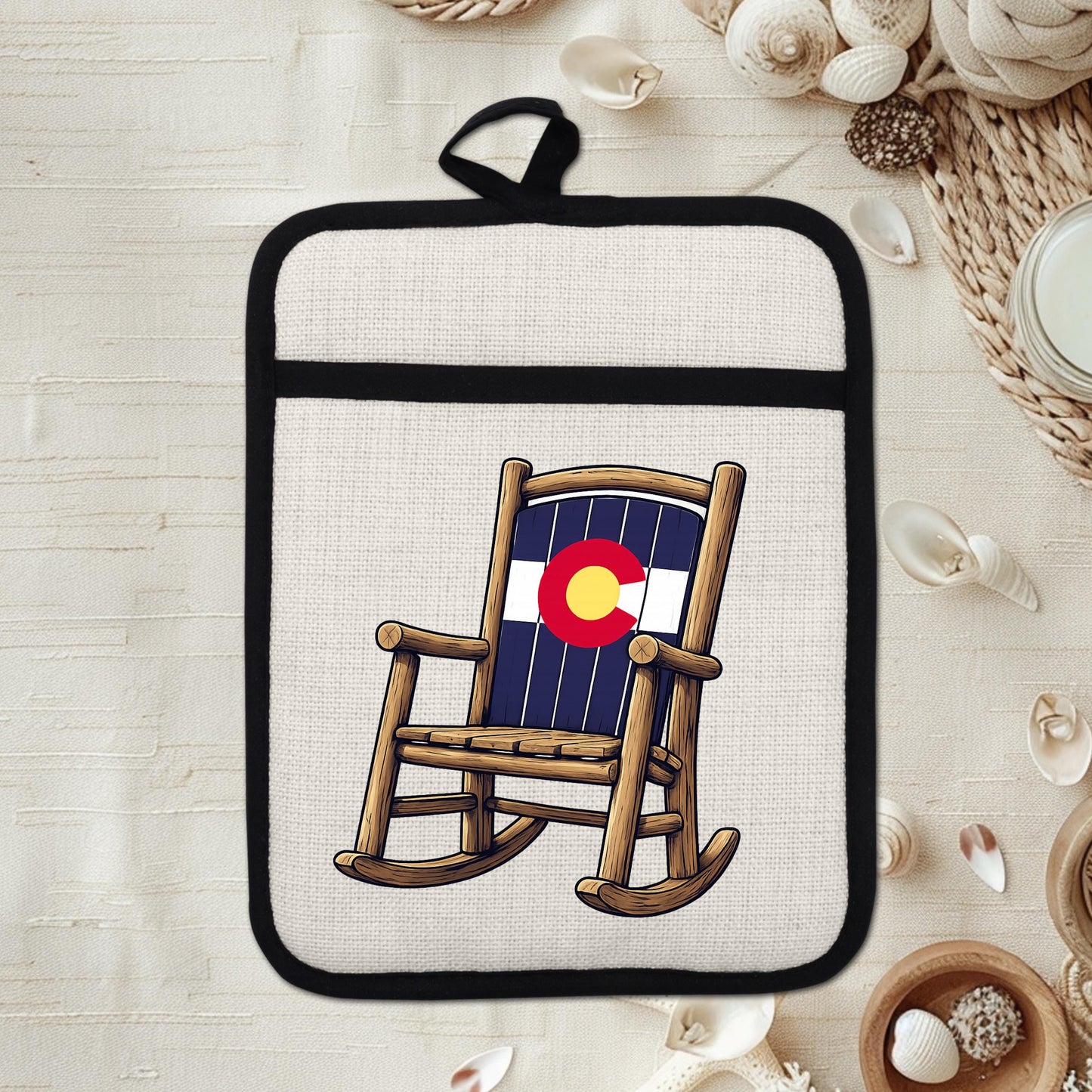 Linen Oven Mitt - Colorado Rocking Chair Pot Holder with Trivet & Heat Resistant Design