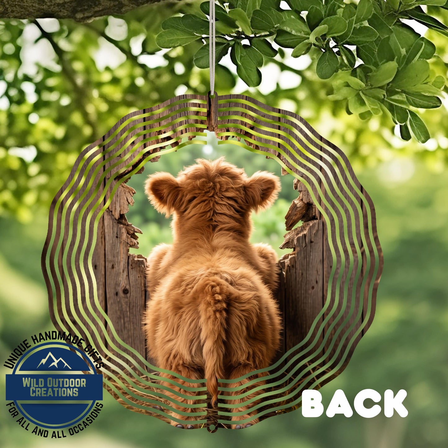 Highland Cow Wind Spinner – Double Sided Aluminum Garden Decor, 10-Inch Rustic Outdoor Patio