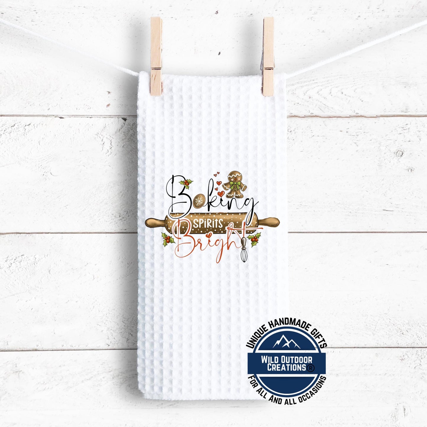 Baking Spirits Bright Christmas Kitchen Towel Gingerbread Waffle Weave Holiday Baker Decor Gift
