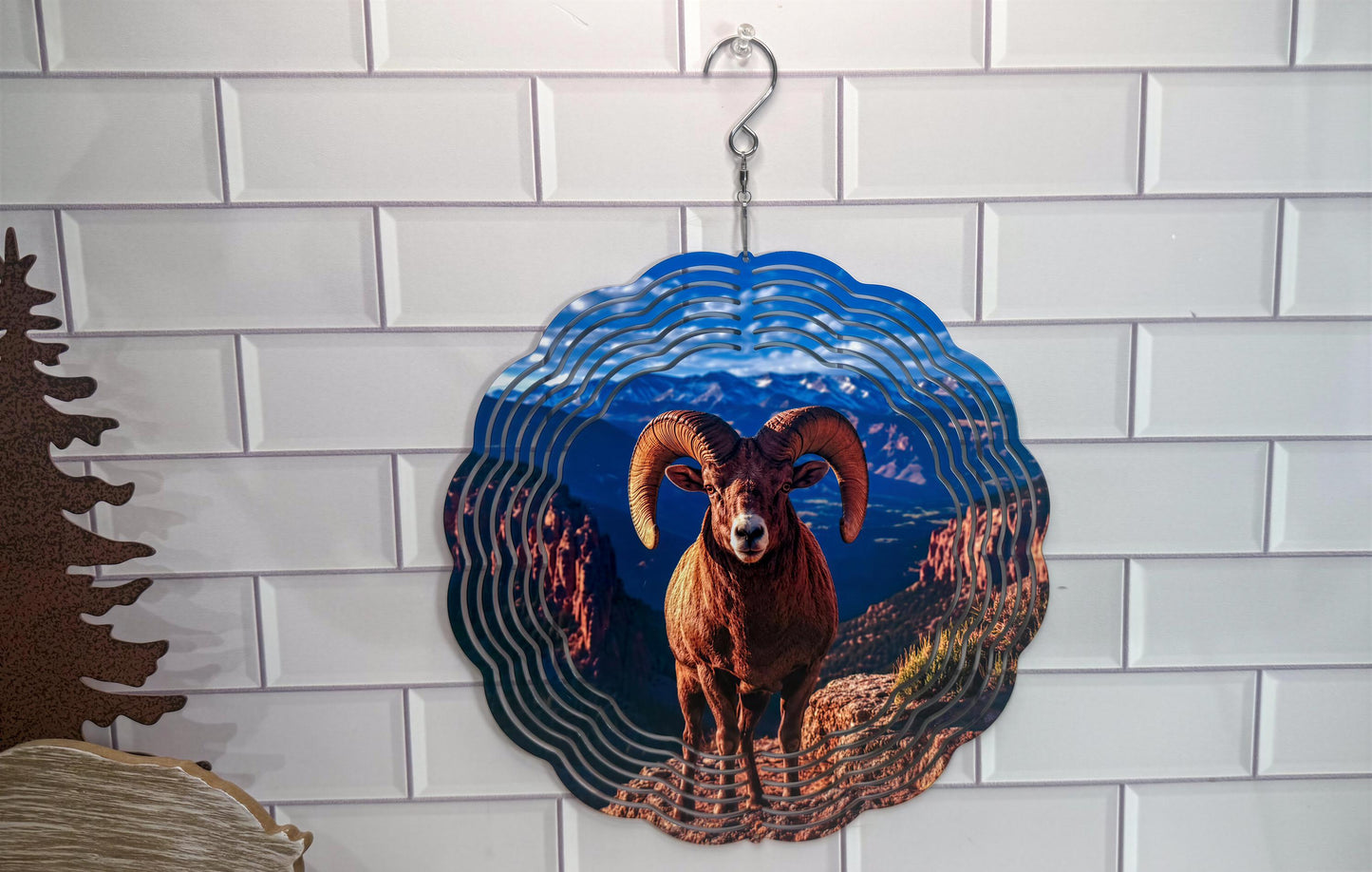Big Horn Sheep Wind Spinner | 10 Inch | Wildlife Garden | Rotating Décor