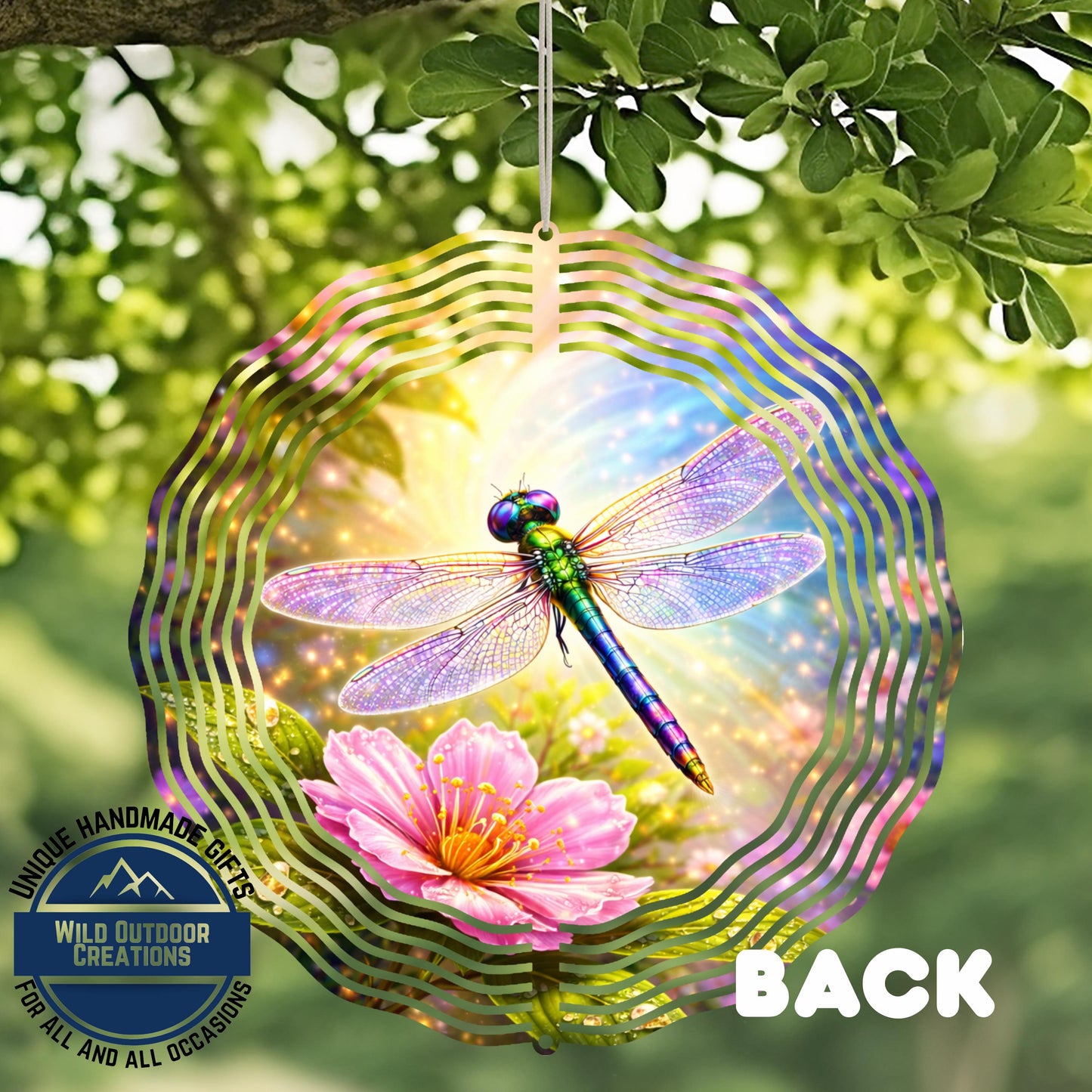 Dragonfly Wind Spinner – Double Sided Aluminum 10in | Floral Garden Decor - close-up detail of design