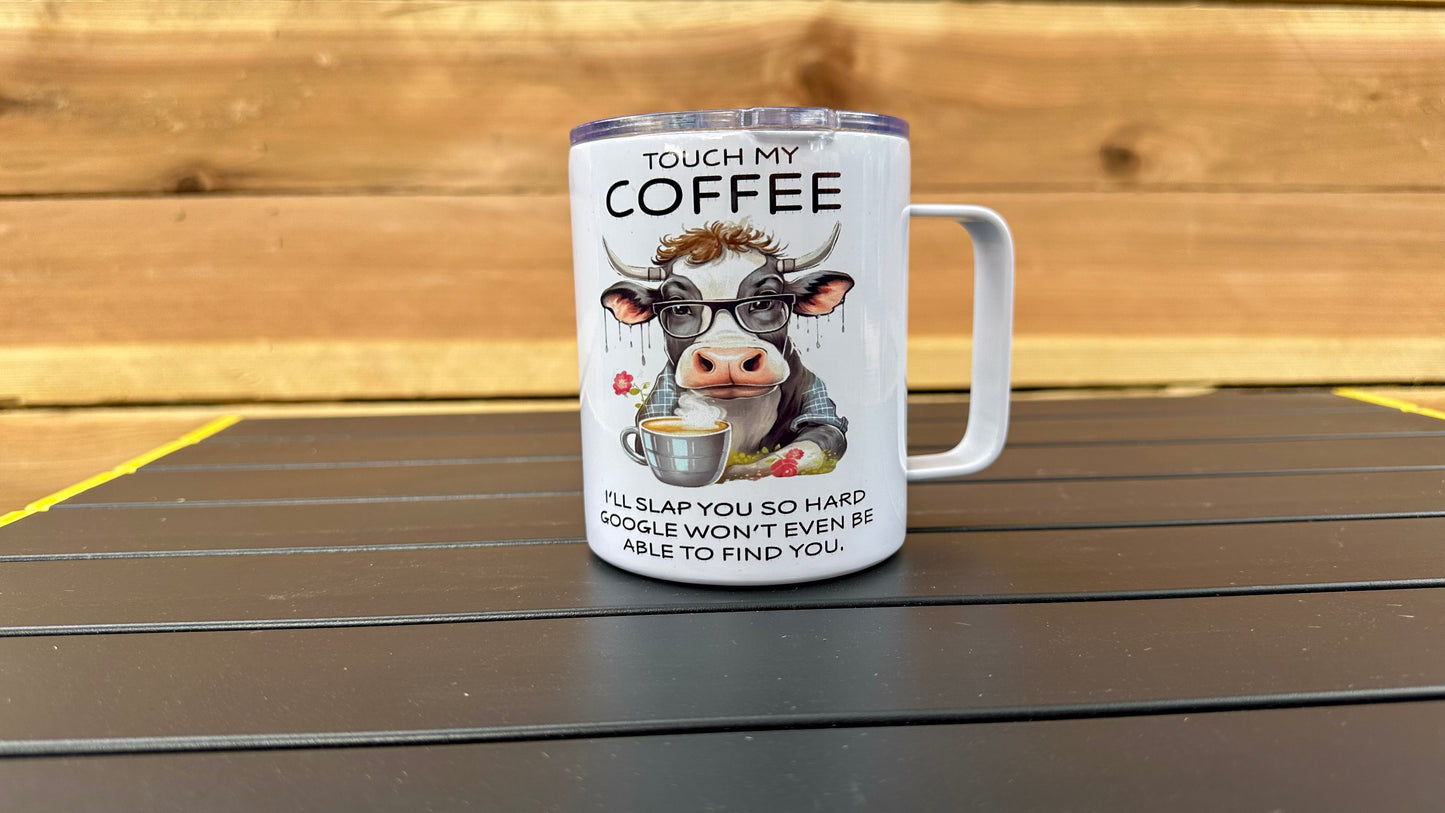 Funny Cow Mug, Unique Coffee Mug, Sarcastic Mug, Stainless Steel Travel Mug, Gift for Co-Worker, Secret Santa Gift for Women, Cow Lover Gift