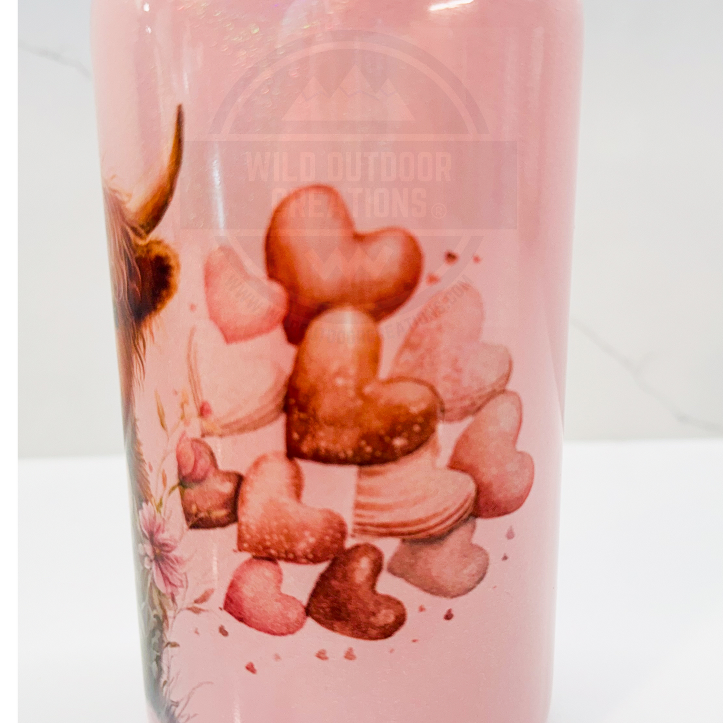 Highland Cow Valentine Iced Coffee Glass Tumbler, Pink Rhinestone Lid