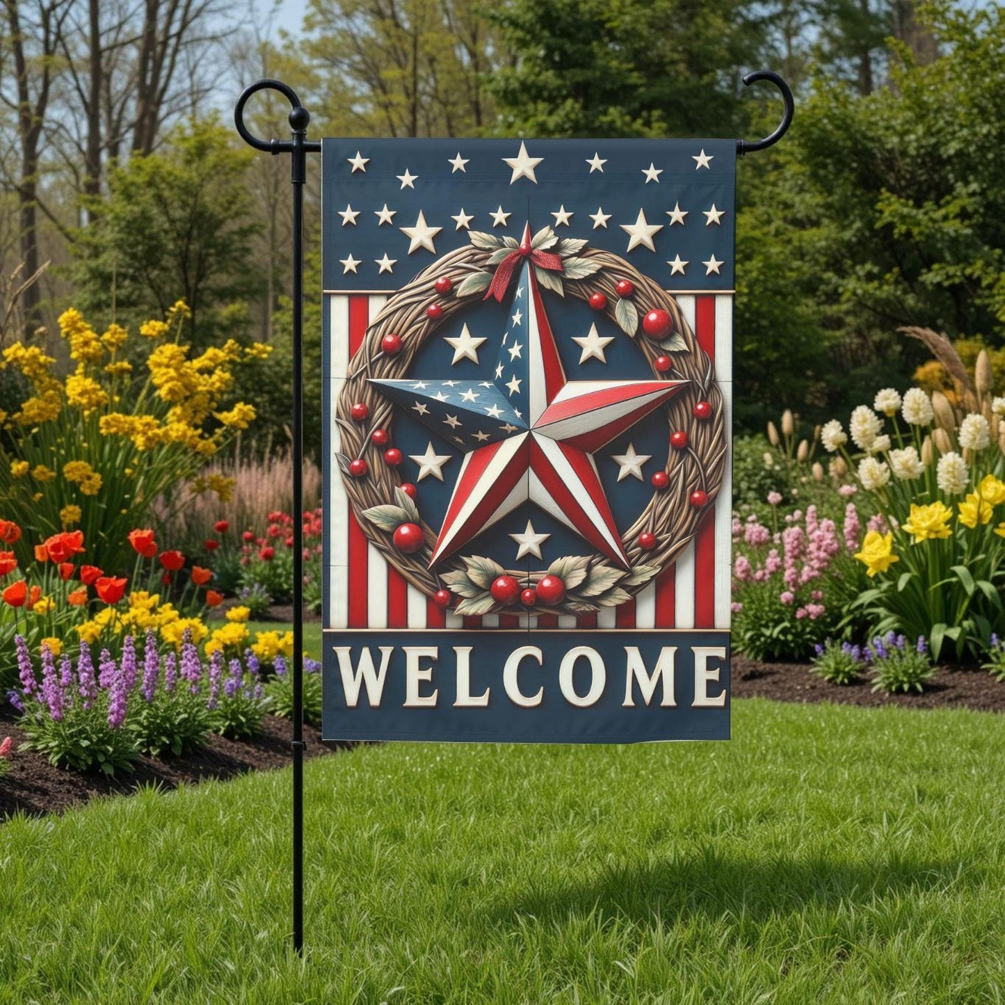 Patriotic Garden Flag - Americana Barn Star Design | Double Sided 12x18 Sublimation