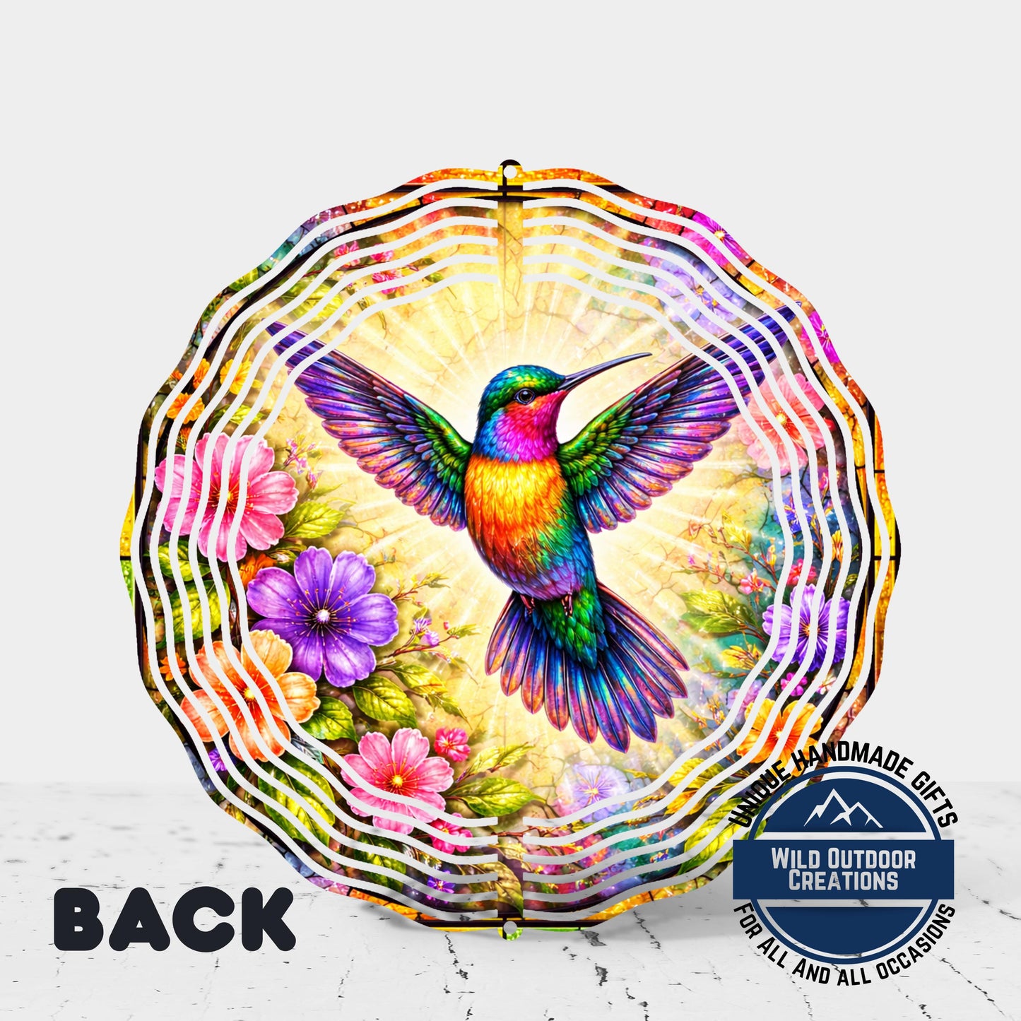 Hummingbird Garden Spinner - Double Sided 10" Floral Wind Spinner with Smooth 360 Rotation - product dimensions and specif...