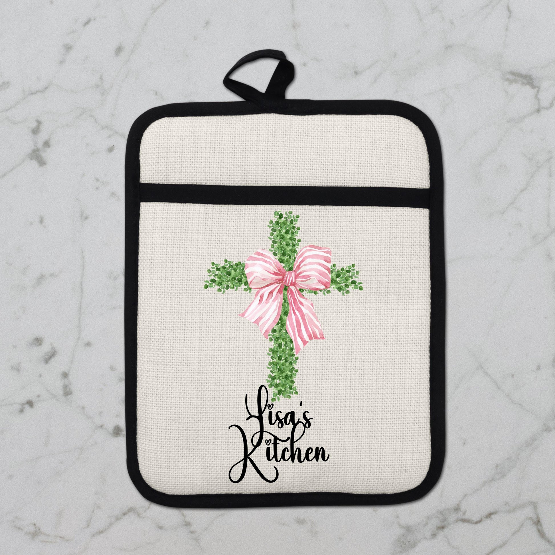 Personalized Cross Pot Holder – Pink Floral Cross, Custom Name Kitchen Gift - additional product photo 11