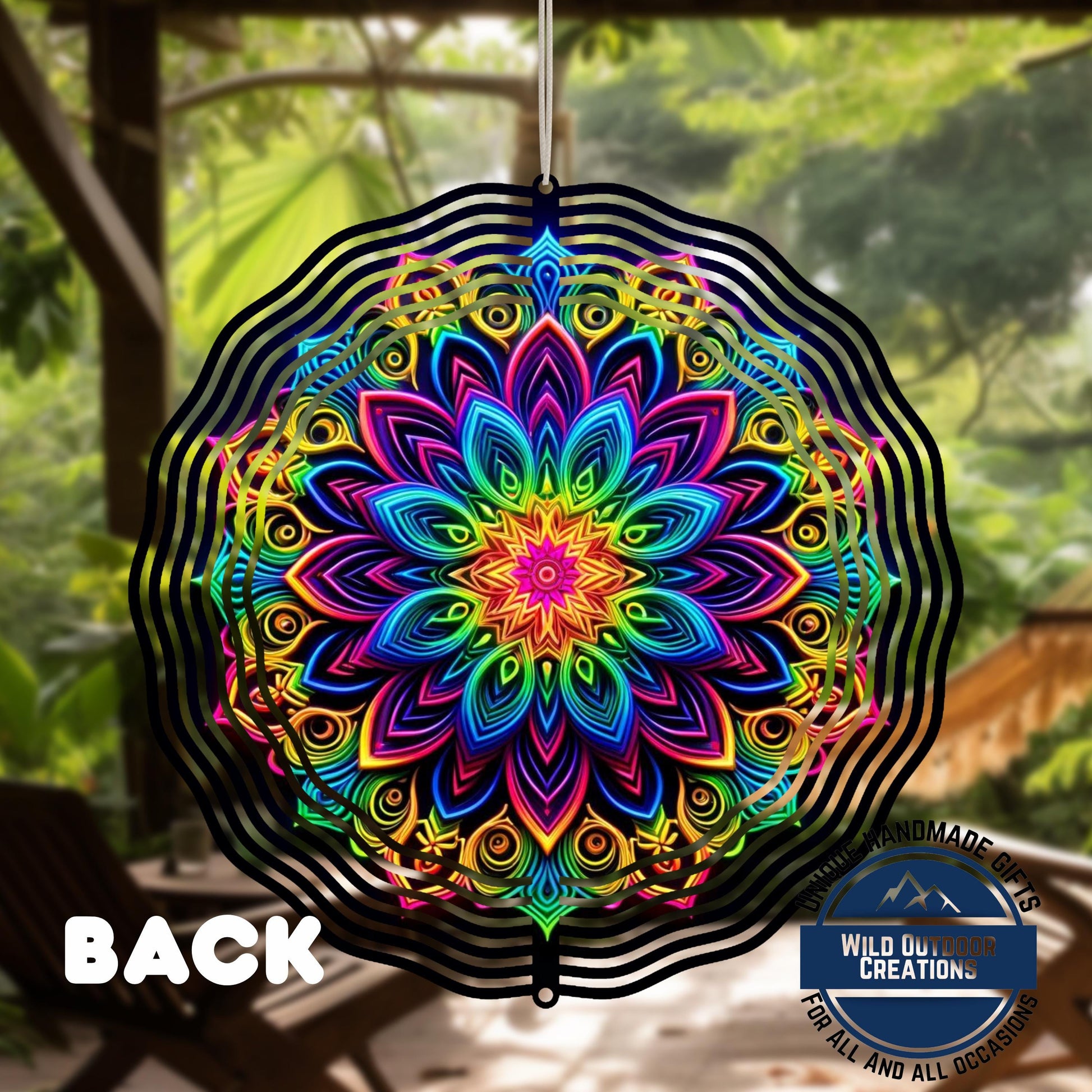 Neon Rainbow Wind Spinner – 10 Inch Mandala Double-Sided Aluminum Yard Art - product dimensions and specifications