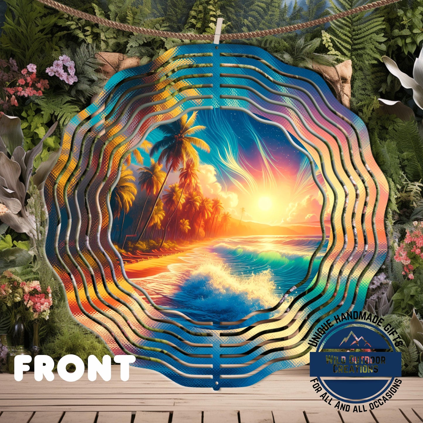 Garden Wind Spinner - Beach Sunset Spinner | Aluminum Coastal Decor, UV Protected