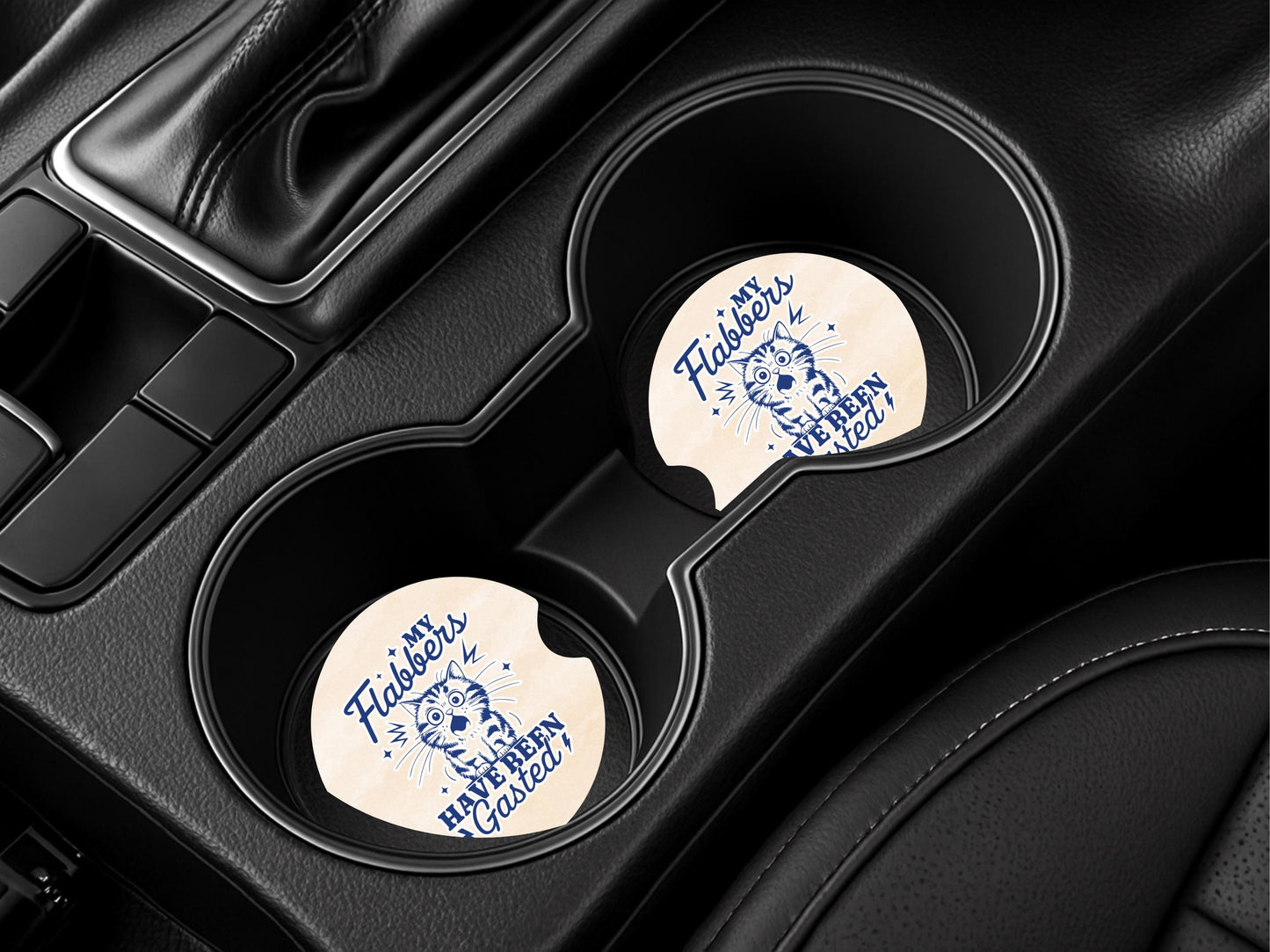 Funny Cat Sandstone Car Coaster - My Flabbers Gasted - Available Individually or as a Set