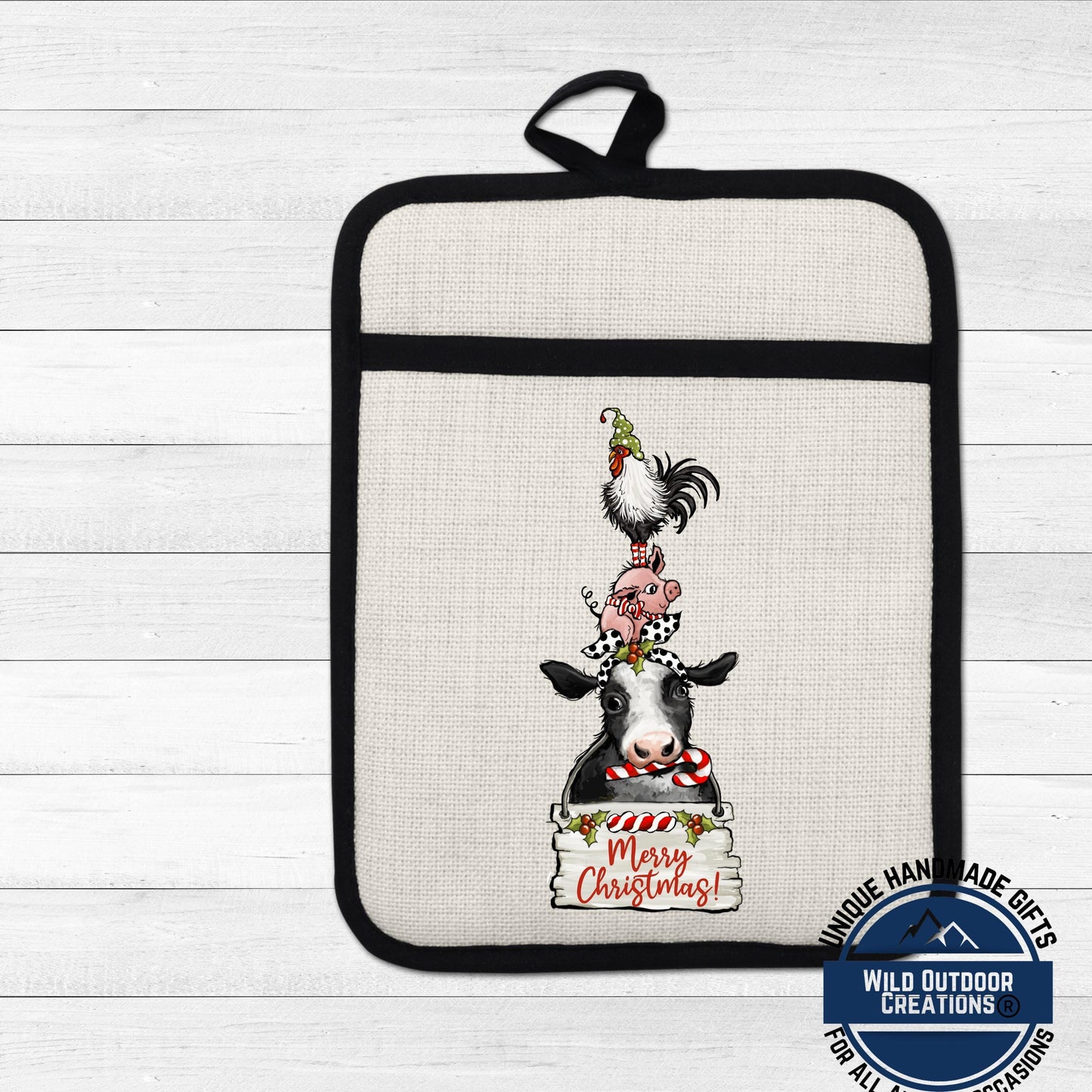 Farm Animal Pot Holder Linen Hot Pad Cow Pig Rooster Christmas Kitchen Gift
