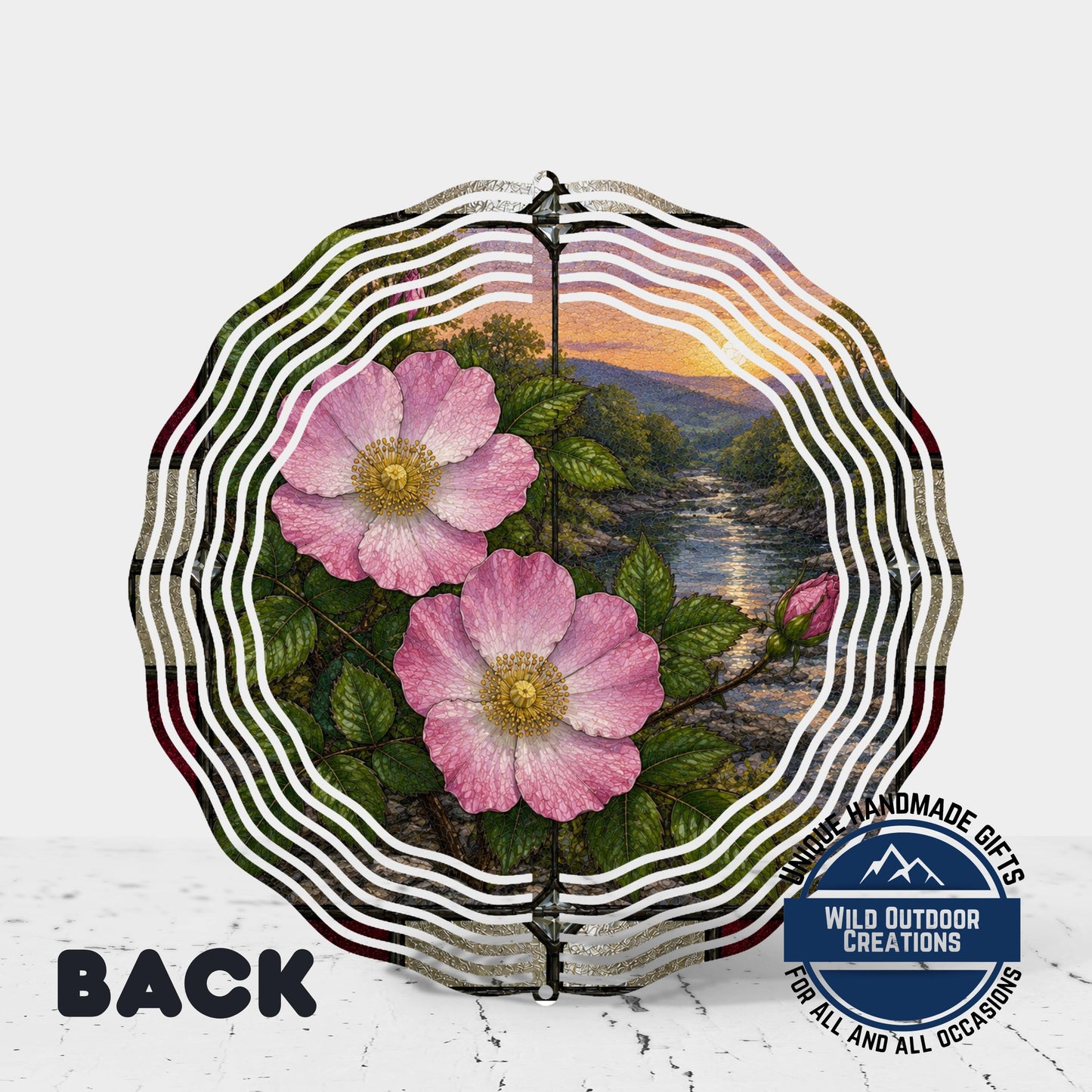 Cherokee Rose Wind Spinner Georgia State Flower Stained Glass Garden Aluminum Outdoor Decor
