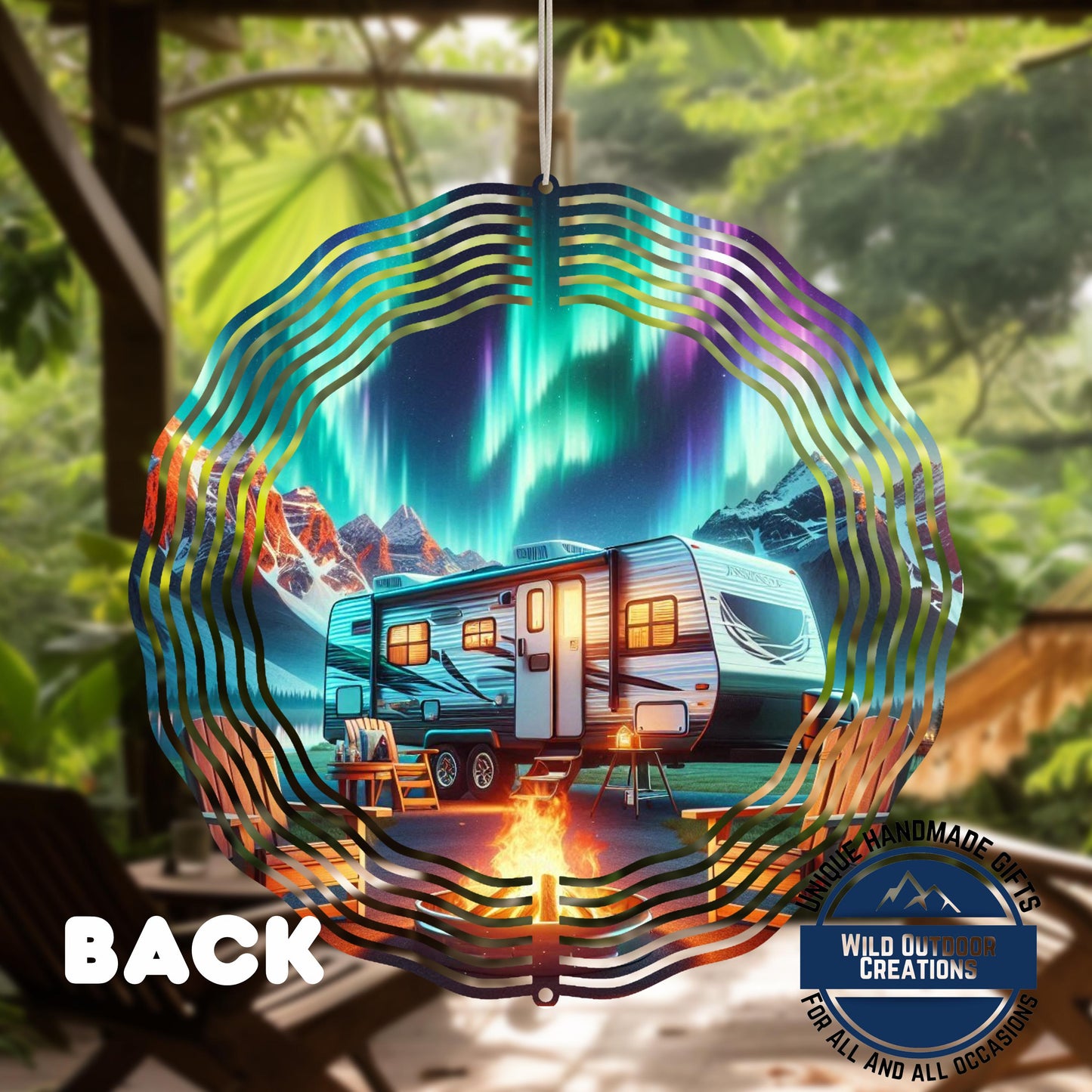 Camper Wind Spinner - Northern Lights Spinner | 10 Inch Aluminum Outdoor Yard Decoration - scale and size reference