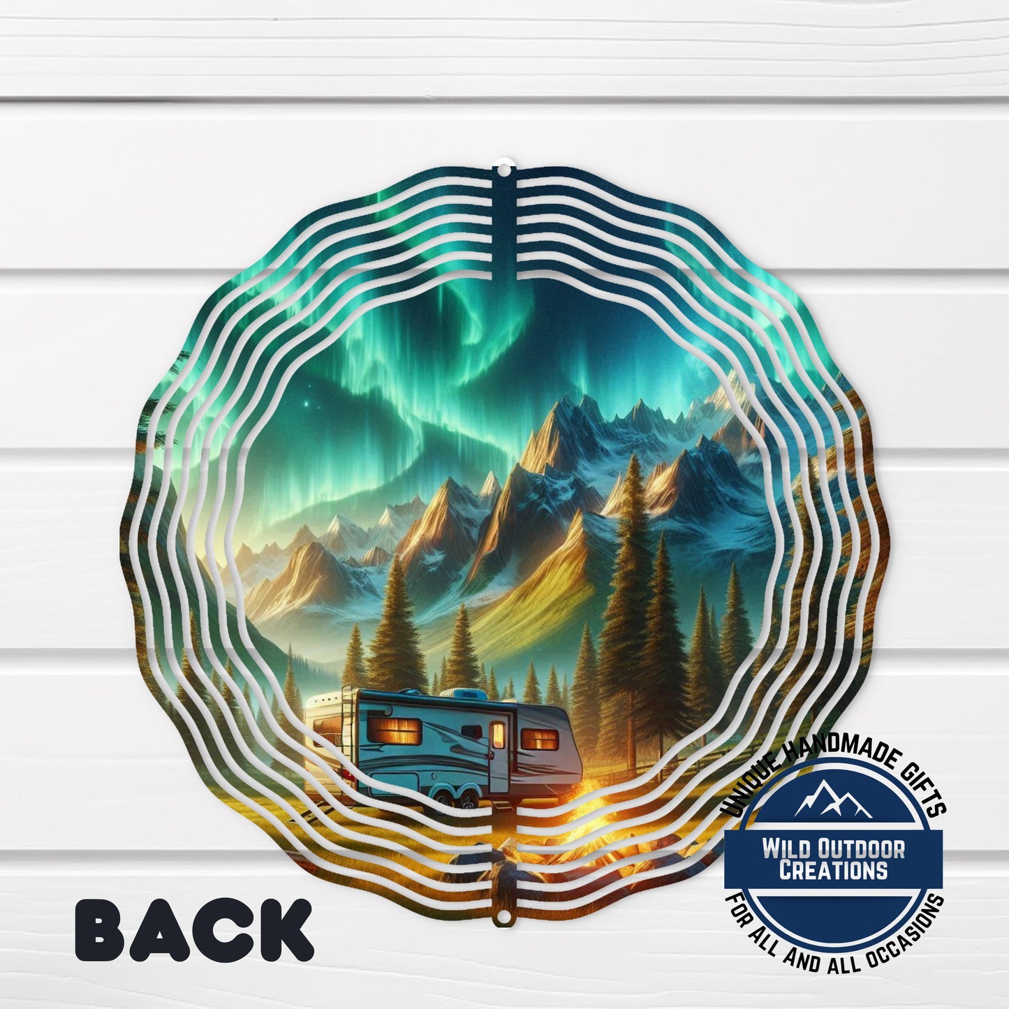 Northern Lights Wind Spinner - Double Sided Camping Spinner with Mountain Scene - alternate view