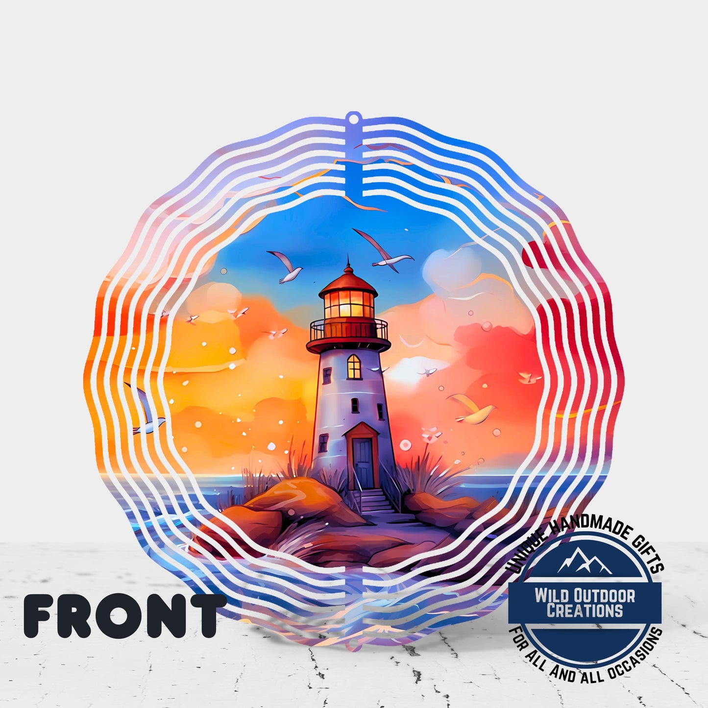 Lighthouse Wind Spinner – 10 Inch Double Sided Aluminum Coastal Yard Art