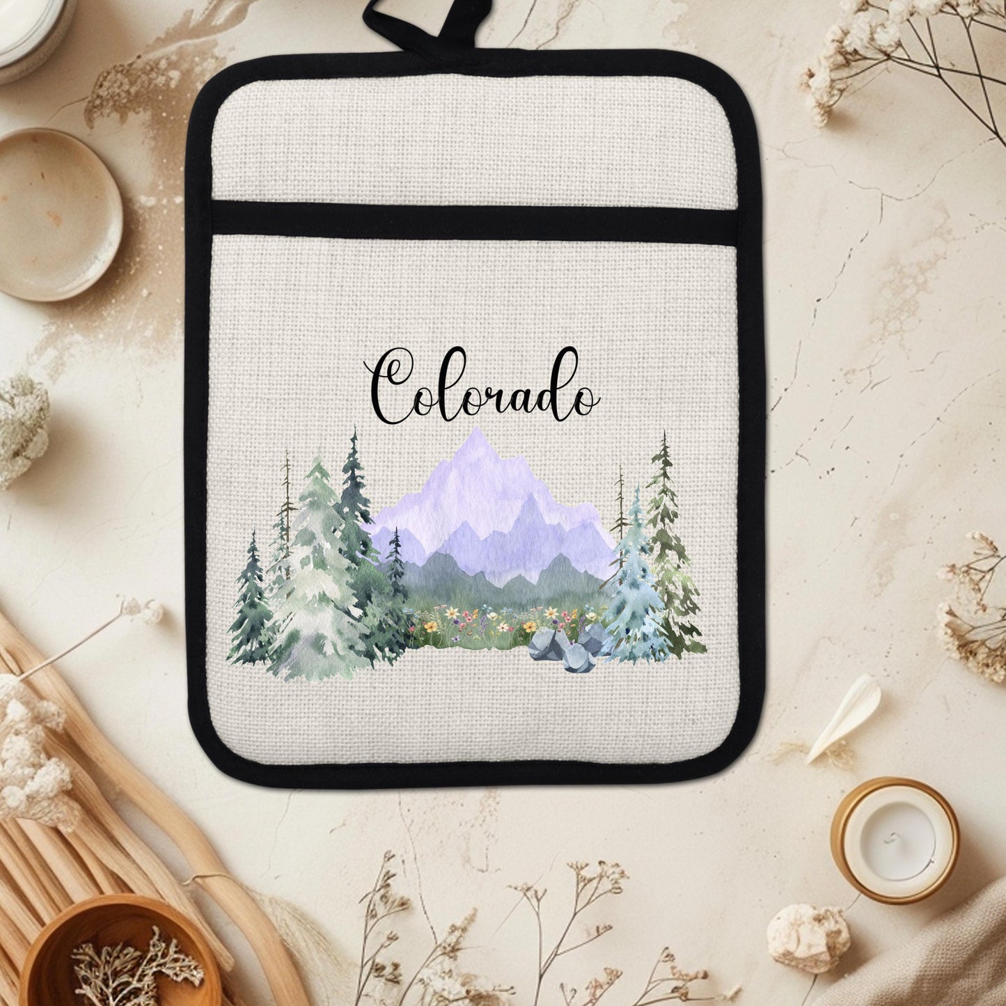 Purple Oven Mitt - Silicone Pot Holder With Heat Resistant Pocket & Hanging Loop