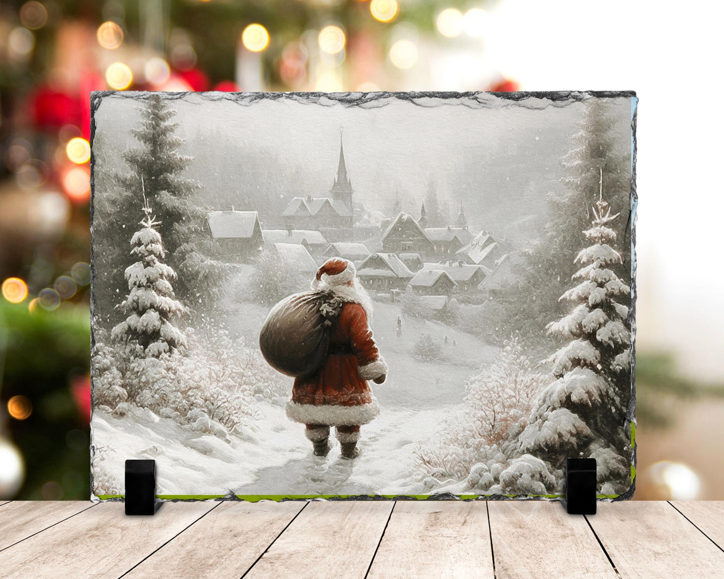 Vintage Village Santa Slate, Snowy Path Christmas Scene, Gift for Santa Lovers