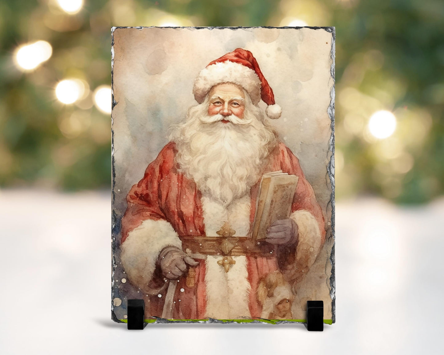Watercolor Santa Slate - Rustic Christmas Decor  Unique Holiday Gift
