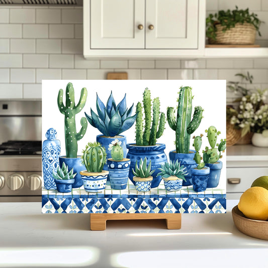 Cactus Glass Cutting Board - 11x15 Tempered Kitchen Art  Vibrant Botanical Counter Decor