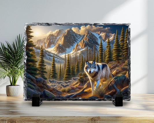 Wolf Stone Plaque - Rustic Slate Artwork | Wildlife Wall Art Gift
