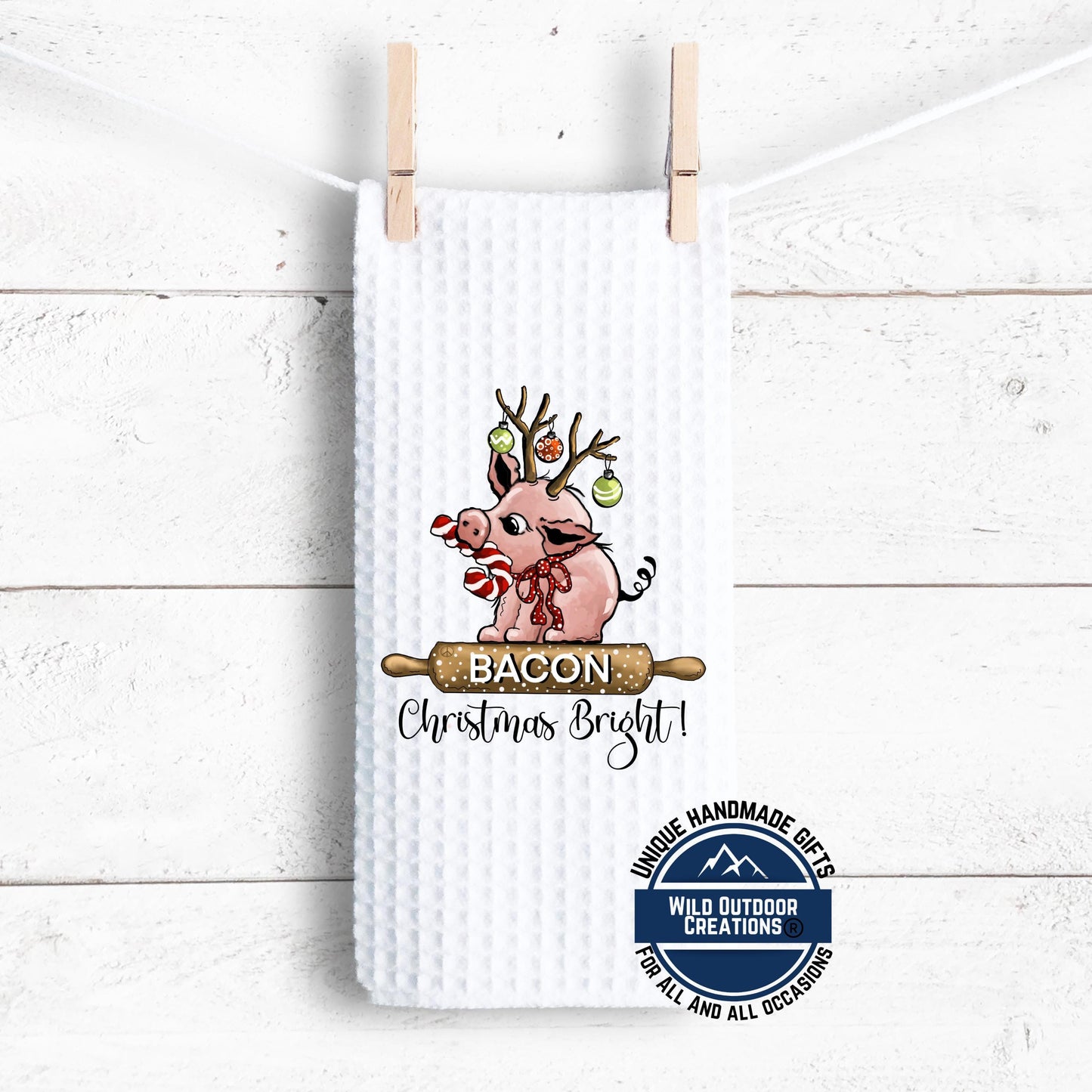 Reindeer Pig Christmas Kitchen Towel Bacon Funny Farmhouse Waffle Weave Holiday Decor Gift