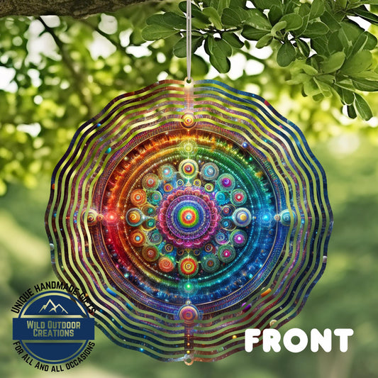 Neon Mandala Wind Spinner - Boho Garden Decor | Double Sided Aluminum Spinner