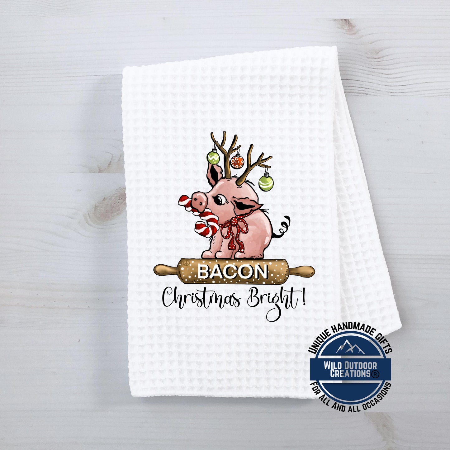 Reindeer Pig Christmas Kitchen Towel Bacon Funny Farmhouse Waffle Weave Holiday Decor Gift