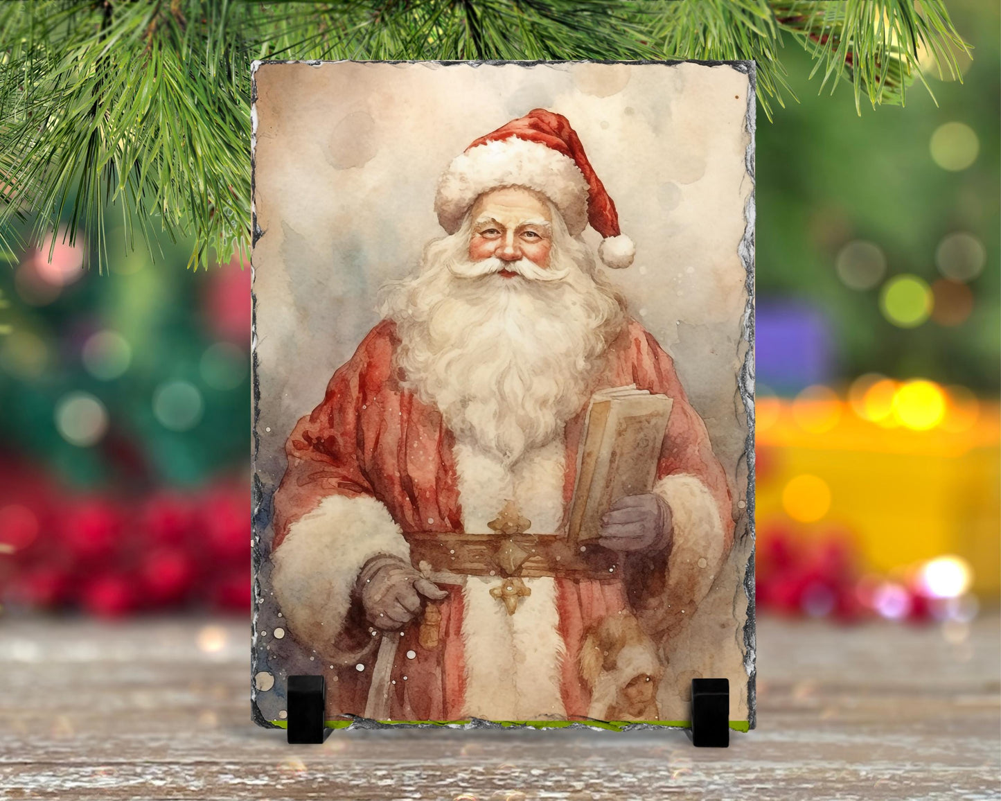 Watercolor Santa Slate - Rustic Christmas Decor  Unique Holiday Gift