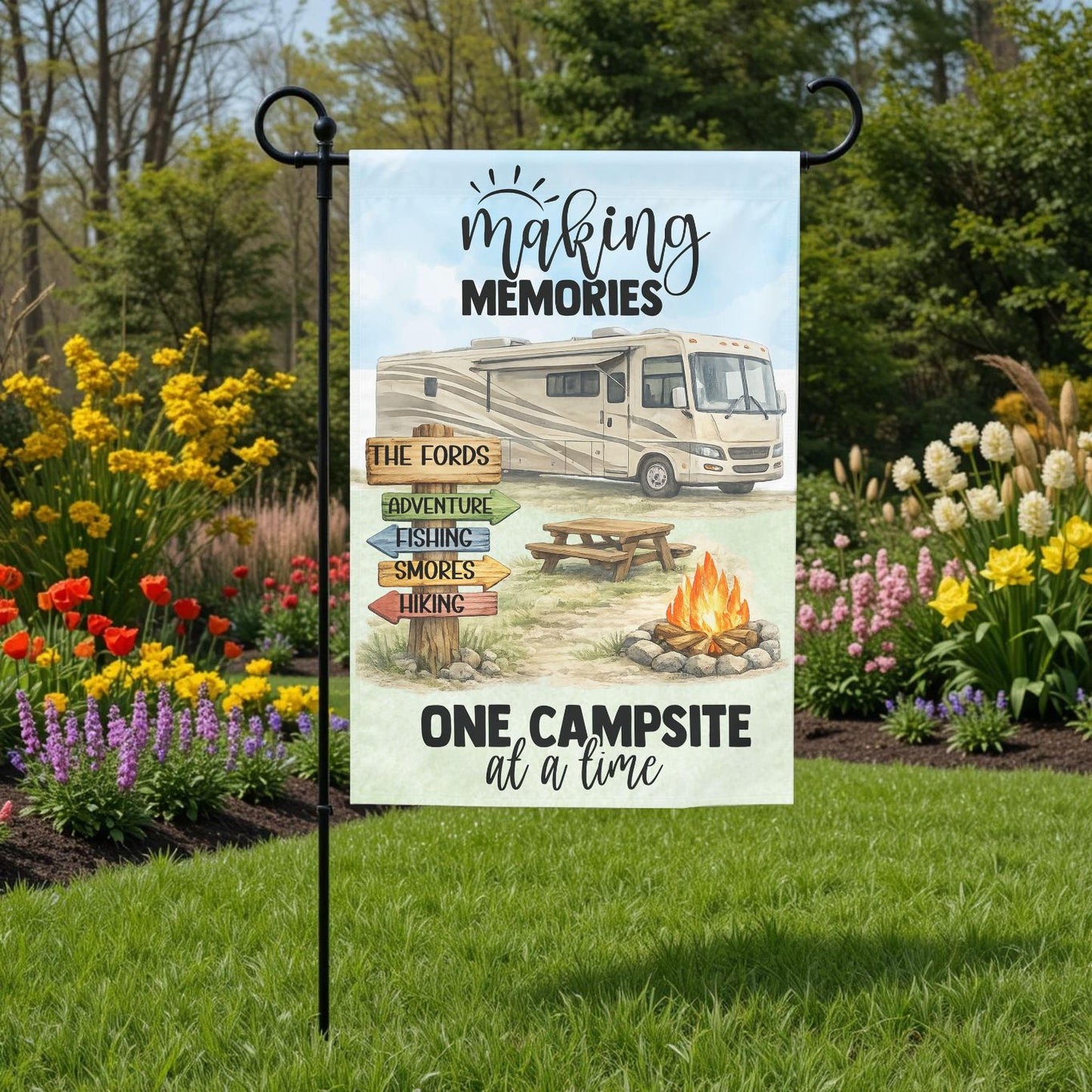 Personalized Motorhome Flag – Class A Motorhome RV Garden Flag 12x18 Double Sided - lifestyle display
