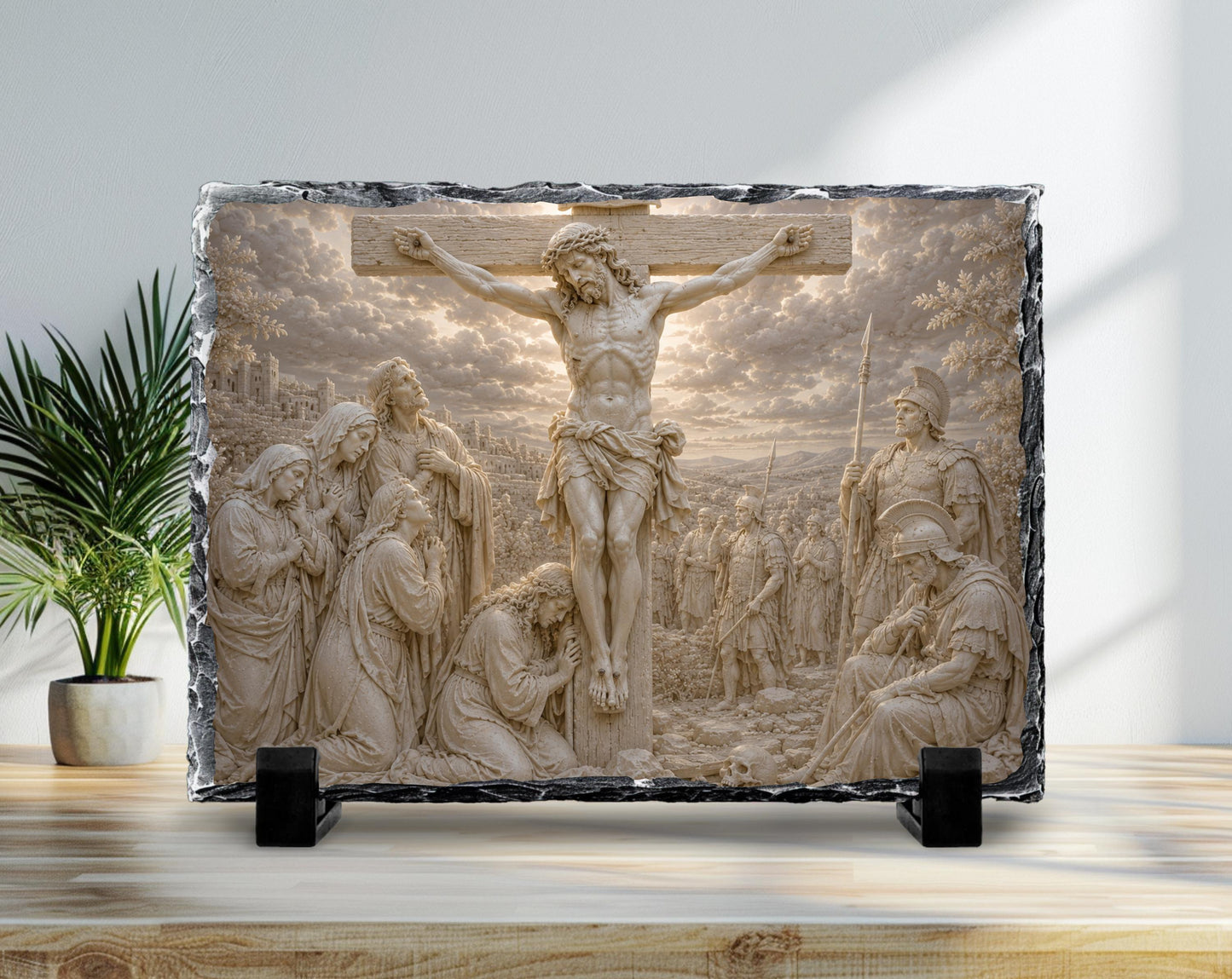 Crucifixion of Jesus Slate Plaque, Christ on Cross Religious Decor, Christian Easter Gift