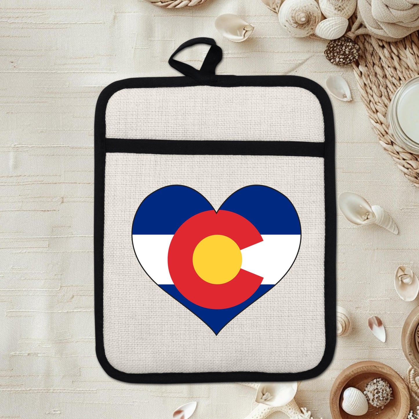 Colorado Heart Pot Holder – Silicone Pot Holder with Linen Front & Heat Resistant Trivet