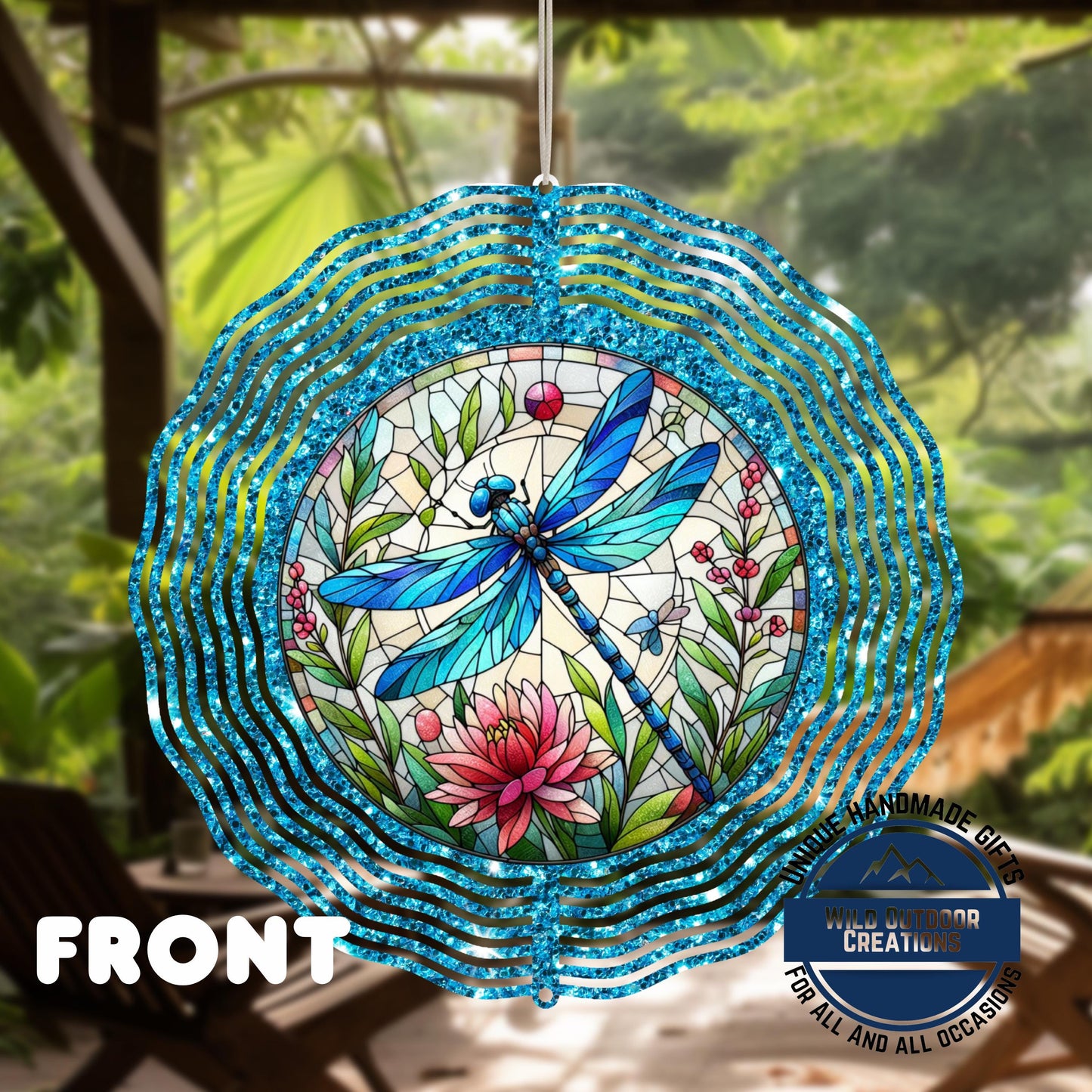 Dragonfly Wind Spinner - Vibrant Faux Glitter Stained Glass Garden Decor