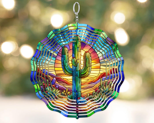 Colorful Saguaro Cactus Desert Sunset Wind Spinner, Unique Gifts for Men, State Pride Kinetic Art, Hanging Patio Decor, State Flower Garden